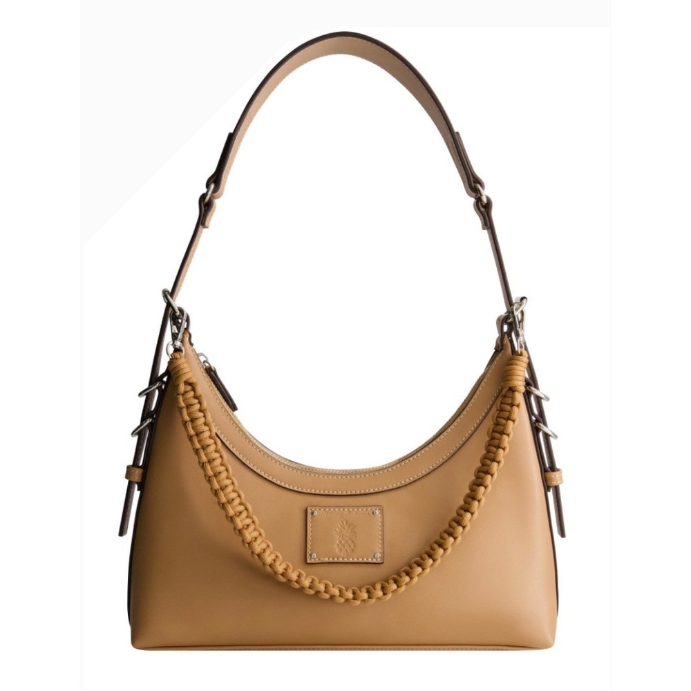 Tommy Bahama Brown Caramel Leather Double Strap Braided Shoulder Bag